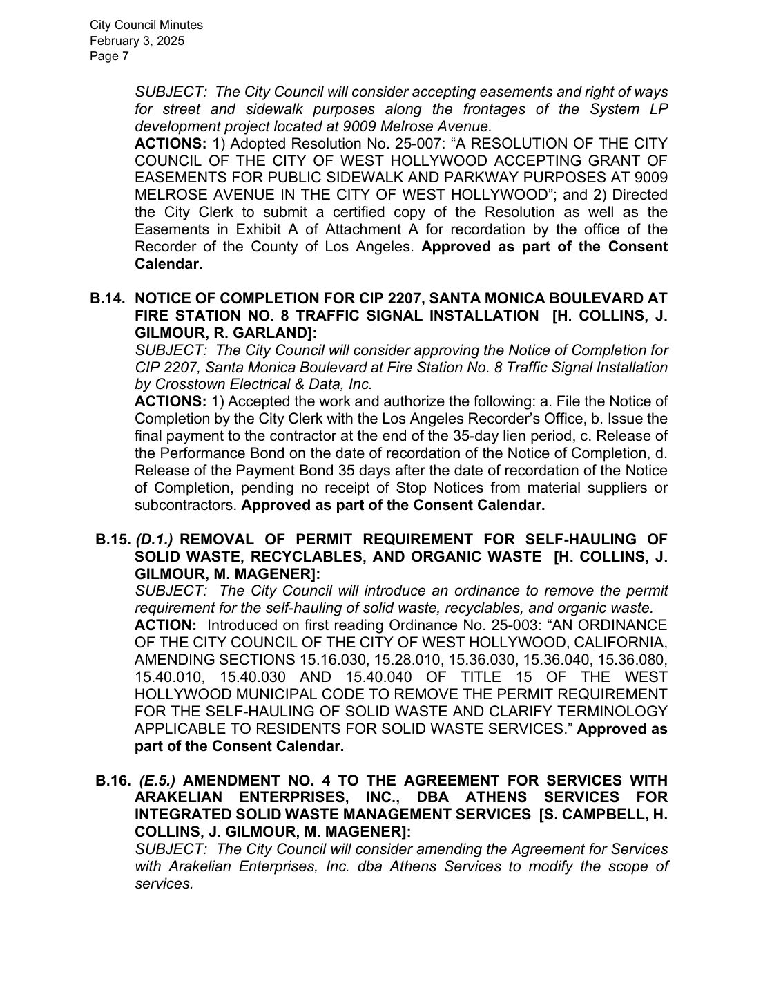 City of West Hollywood, City Council Minutes, February 3, 2025, page 7