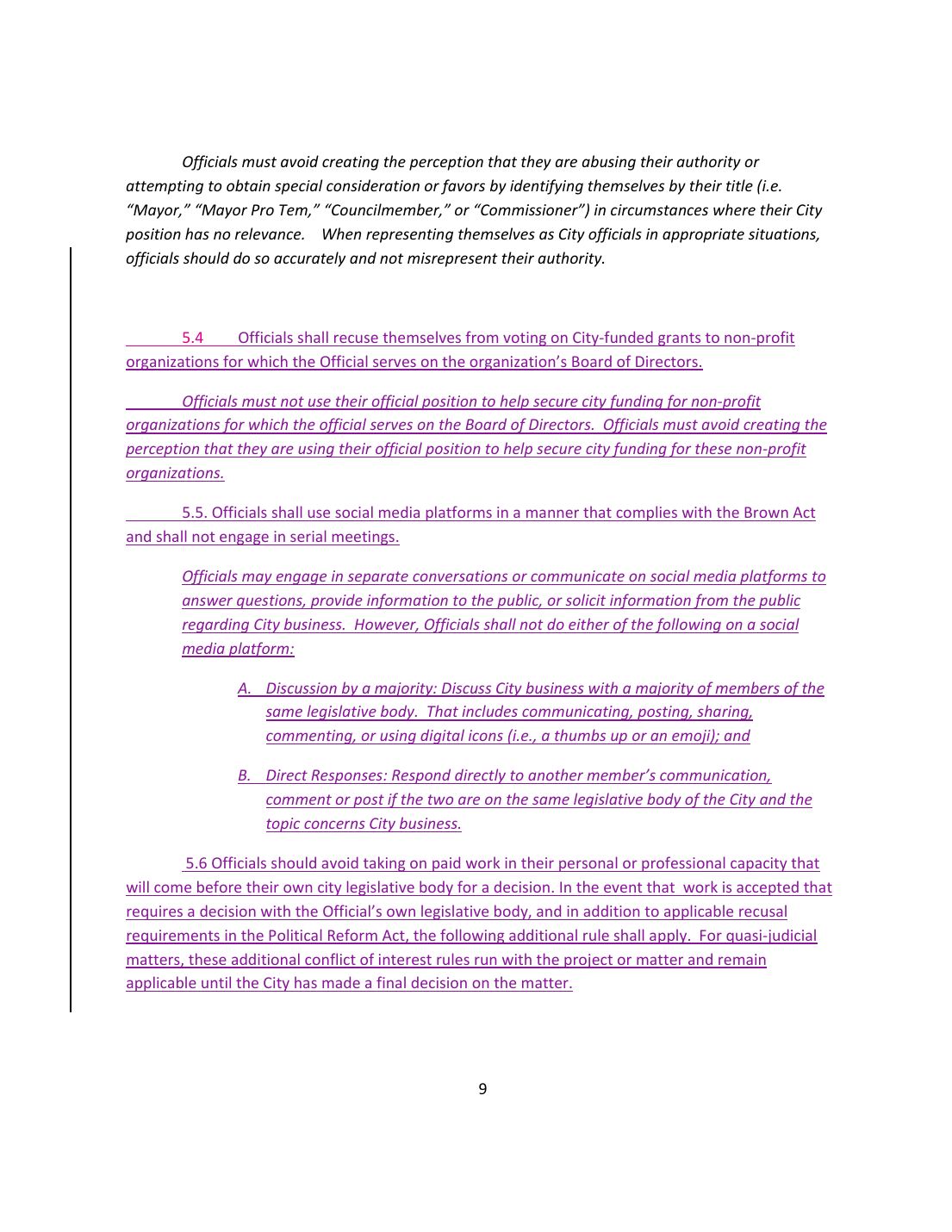 Code of Conduct, Rule 5.6, as adopted