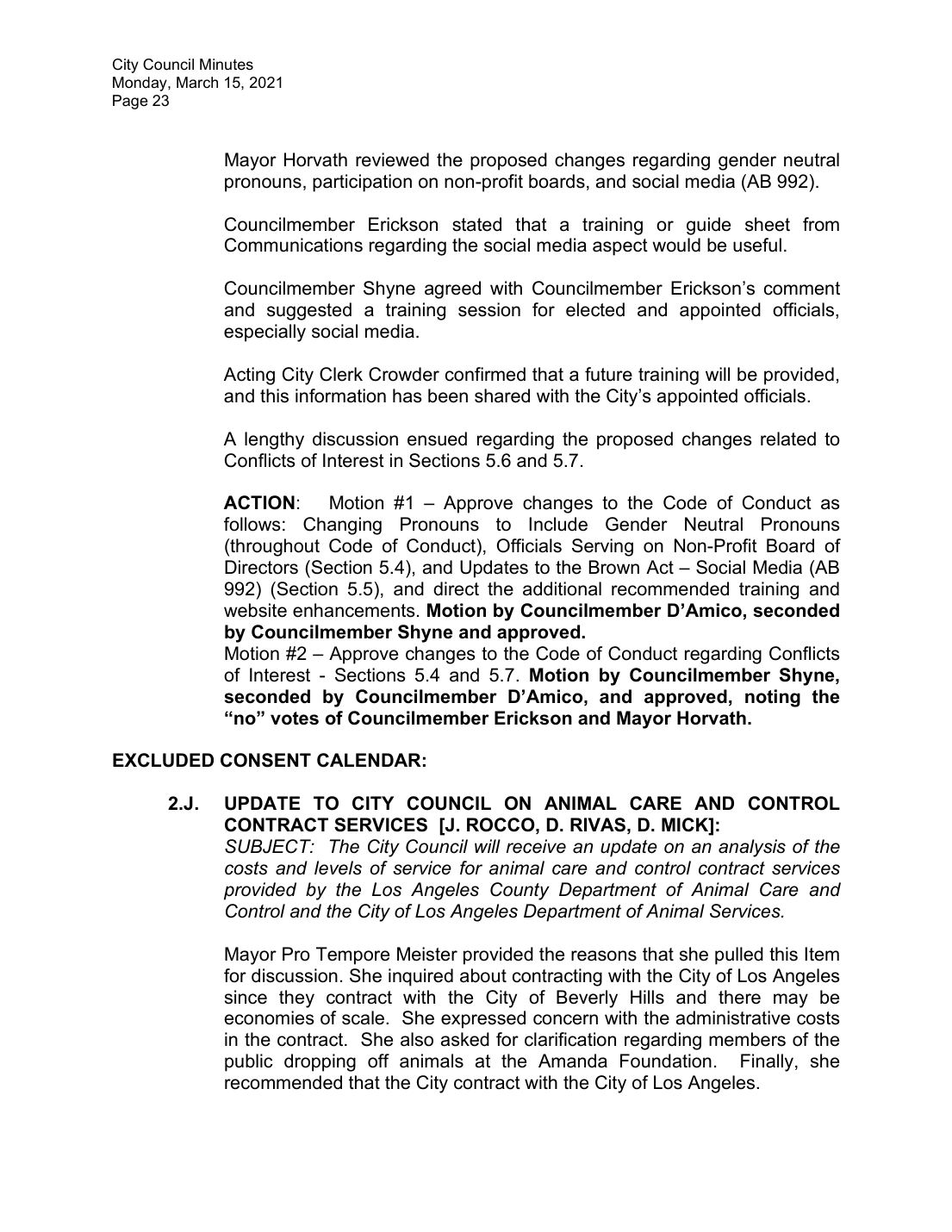 West Hollywood City Council minutes, March 15, 2021, p. 23, Item 5.E