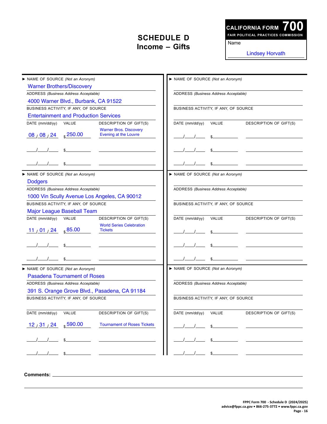 Lindsey Horvath, Statement of Economic Interests, County of Los Angeles, filed 2025-04-01