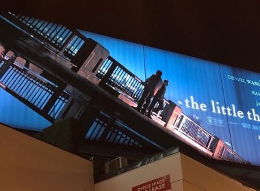 Warner Bros The Little Things billboard on the Sunset Strip at night, 9157 Sunset Boulevard