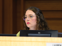 Councilmember Chelsea Byers seated at the West Hollywood City Council dais