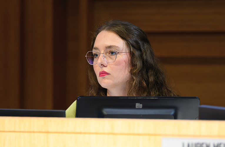 Councilmember Chelsea Byers seated at the West Hollywood City Council dais